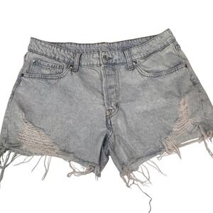 H&M &Denim Womens 90s Boyfriend Shorts Light Wash Distressed Low Waist Size 10
